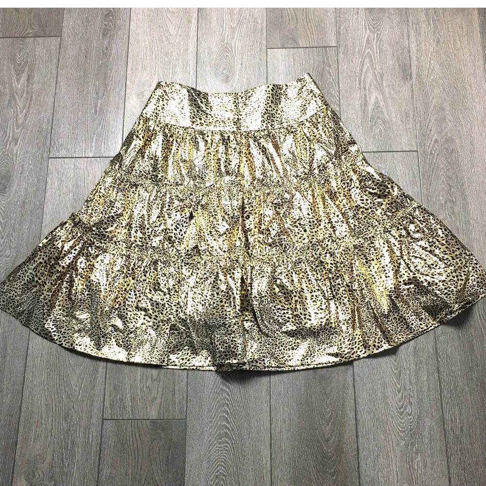 NWT New York & Company Foil Leopard Print Tiered Midi Skirt Maximalist Large